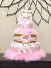 3 Tier Pink   Gold Princess Diaper Cake Baby Shower Girl