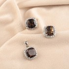 Natural Smoky Quartz Moissanite Pendant Earrings Set Silver Jewelry Wedding Gift