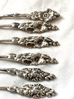 6 Antique Art Nouveau Sterling Silver Flower Cocktail Fork Set- Free Ship