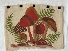 Vintage 1970s Hand Hooked Rug Wall Hanging Rust Brown Green Mushrooms 20 x27 