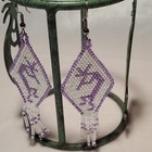 Hand-beaded Kokopelli Diamond Shaped Earrings 3 5  L  Dangle  White   Purple 