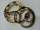 T10-2179 Brooch Gold Tone Pin 2 1  Rhinestone Animal Snake Green