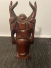 Vintage Chinese Hand Carved Wood Laughing Buddha Hands Up 8  Sculpture Statue