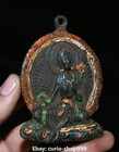 Old Tibetan Bronze Painting Buddhism Green Tara Goddess Buddha Amulet Pendant