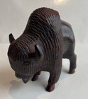 Intricately Hand-carved Dark Brown Wooden Bison Buffalo Sculpture