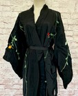 Vintage Authentic Japanese Kimono Robe One Size Black Floral