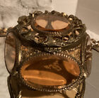 Antique Vanity French Ormolu Hollywood Regency Gold Filigree Beveled Amber Glass