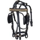 Leather Harness Bridle - Black Leather With Brass Hardware   Accents - 3 Sizes