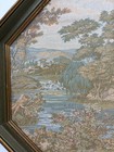 Vintage River Landscape Framed Tapestry Wall Art Octagon 18  Green Gold