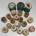 Vintage Wooden Spools Lot Of 20 Empty Solid Green Patina Crafting Sewing 91e