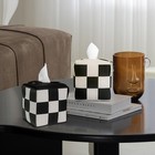 Tissue Box Cover Square Pu Leather Holder With Metal Buckle Checkerboard
