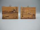 Vintage 6  Cedar Wood Paintings Artist Signed  Barn Pond Lake Boat  Missouri 