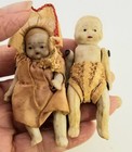 Antique Bisque Boy And Girl Twin Baby  Dolls jointed Dressed Dollhouse Miniature
