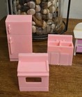 Vtg 6pc Pink Toy Dollhouse Kitchen Fridge Sink Oven Bed Vanity Lamp Vguc 