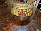 Vintage Russian Enamel Open Salt Cellar W glass Insert And Sterling Spoon In Box