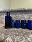 7 Antique 1920s Era Cobalt Blue Bottles Bromo Seltzer Vick   s Everlasting Blk Dye