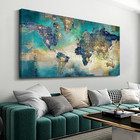 Large World Map Canvas Prints Wall Art For Living Room Office 30x60 Green World