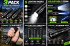 3x Tactical 18650 Led Flashlights High Power 5 Modes Zoomable Aluminum Torch