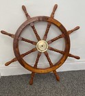 42  Brass Center Nautical Boat Ship Brown Wooden Steering Wheel Wall Decor Navy