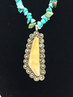 Vintage Nickel Silver Mop Tribal Pendant Old Turquoise Chips 25  Necklace