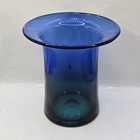 Vtg Cobalt Blue Green Base   Edges Hand Blown Glass Vase Heavy Polish Style Art 