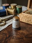 Vintage Sterling Guilloche Sewing Thimble White Stars Amber Glass Top Germany