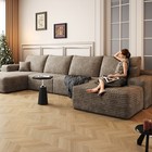 135  Boneless Couch Sectional Cloud Sofa Corduroy U Shaped Sofa Chaise W ottoman