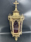 Antique Religious Gothic Church Lantern Candle Holder Light  Metal   Glass