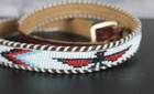 Vintage Hand Beaded Leather Belt Thunderbird Native American Style Brown Size 36