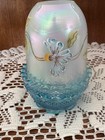 Fenton Art Glass Royal Garden Floral Fairy Light Celeste Blue Base 2005