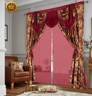 Jacquard Luxury Window 2 Panel Set Burgundy Gold Curtain With Attached Valance A