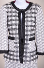 St john Women Knit Tweed White Black Print Fringed Trim Jacket   Skirt Sz 6-8
