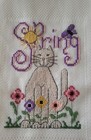 Spring Counted Cross Stitch Towel Cat   Flowers Completed   Finished