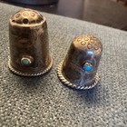 Lot Of 2 Vtg Sterling Silver Na Thimble With Turquoise