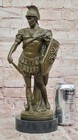 Roman Warrior Bronze Sculpture With Sword And Shield Hand Made Vintage Artwork