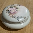 Marked France Vanity Powder Trinket Box Hand Painted Roses 5 5  Round Porcelain