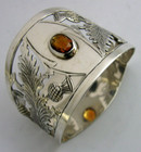 Arts   Crafts Sterling Silver Scottish Thistle Citrine Napkin Ring 1910 Antique