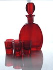 Vintage Bohemian Art Deco Ruby Glass Decanter Set 5 Shot Glasses  1920s   1940