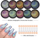 Holographic Chrome Nail Powder  10 Colors Metallic Mirror Effect Nail Glitter Po