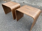 2 Bentwood Bent Walnut Plywood Mid Century Modern Vtg Bench Stool Side Table Dan
