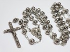 Vintage Heavy Catholic Rosary Rose Shaped Metal Beads Crucifix Italy