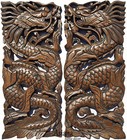 Lucky Chinese Dragon Wood Wall Art Sculpture  Feng Shui Daragon Carved Wood 