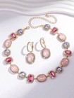 3pcs set Multi-color Glass Rhinestone Geometric Necklace   Earrings Set