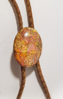 Bolo Tie With Oval Polished Stone Brown Leather Braided Western Bolo Tie Vintage