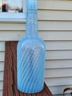 Rare Antique Hobbs Swirled Baby Blue Fiery Opalescent Glass Bar Bottle Nice