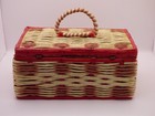 Vintage Child Wicker Rectangle Red Sewing Basket  8   X 5  - Made In Japan