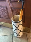 Vintage Made In Spain Ceramic Umbrella Stand 19   black white Floor Vase Decor