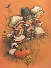 Vintage Thanksgiving Greeting Card Pilgrim Children Glittered Nos W  Envelope