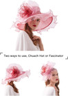 Women Derby Church Hat Organza Flower Wedding Tea Party Fascinator Hat Wide Brim
