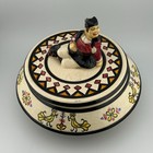 Deruta Italy Majolica Lidded Tobacco Jar Kneeling Figure Arabesco Birds 60s Vtg